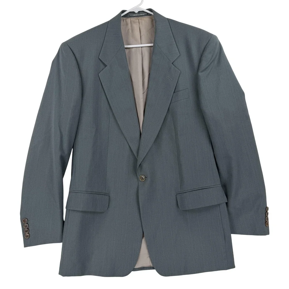 Lubiam Suit Jacket Mens 50L Gray Wool One Button Made‎ Italy Striped Notch Lapel